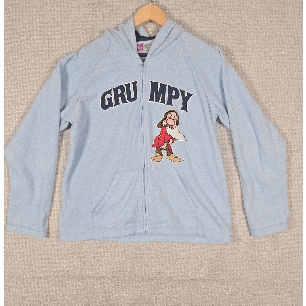 Disney Grumpy Snow White Full Zip Fleece Hoodie Light Blue Womens XL Graphic